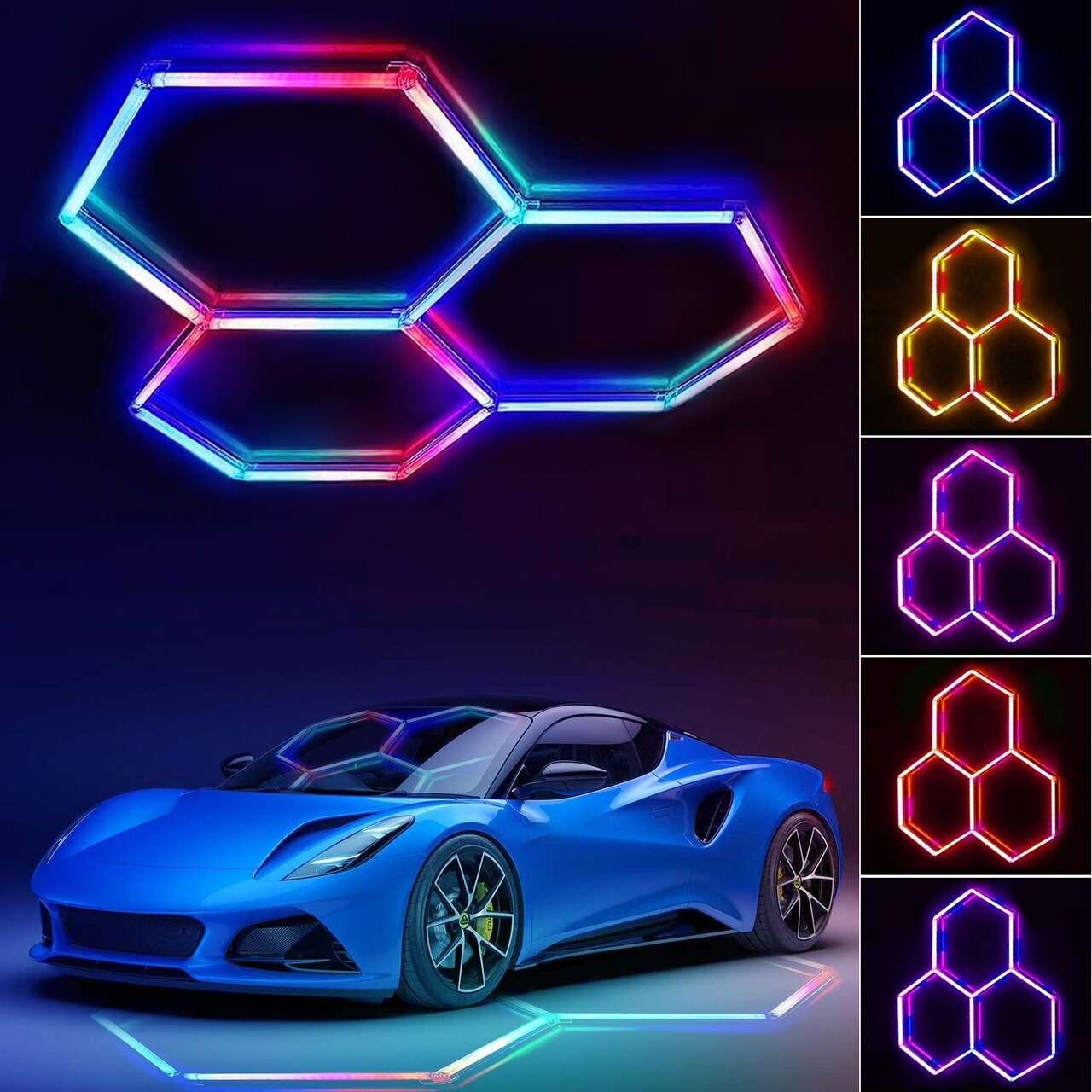 Edge Collections – RGB Hexagon LED Wall Lights Multi-Color Dimmable Modular Panels – 1 Piece